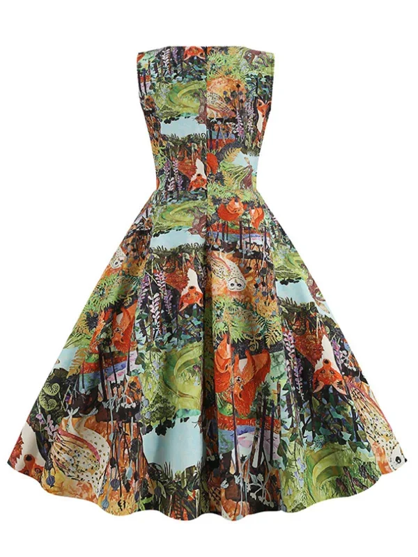 1950s-forest-animal-allover-printed-dress