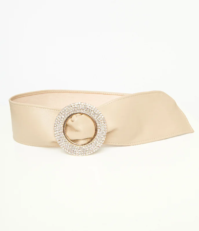 1960s Nude & Silver Rhinestone Buckle Belt