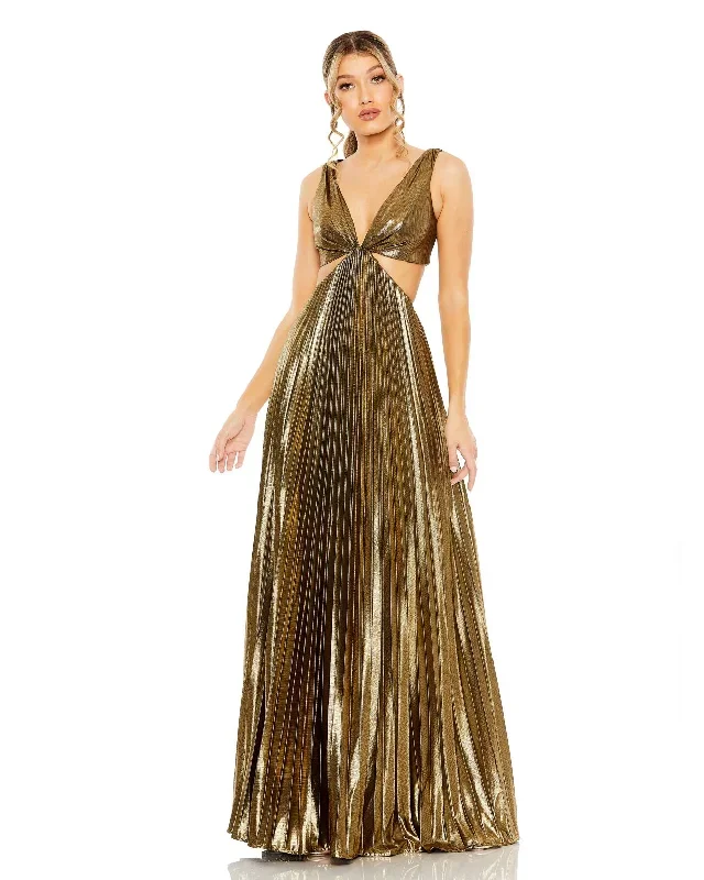 Pleated Metallic Cutout Gown