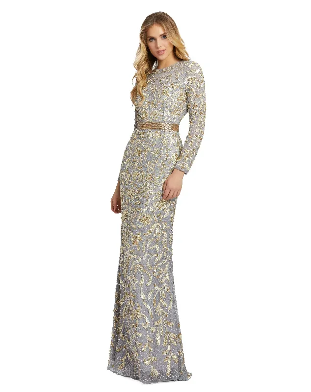 Long Sleeve Embellished Gown