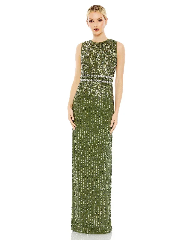 Sequined High Neck Sleeveless Column Gown