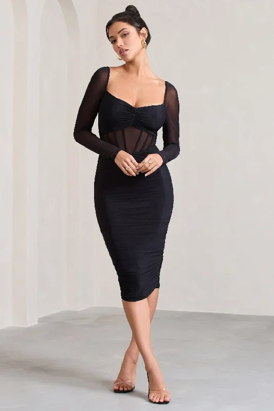 abiba-black-ruched-front-corset-midi-dress-with-long-sleeves-cl128061002