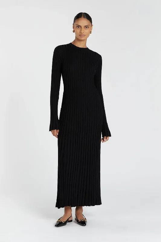 ADA BLACK LONG SLEEVE MIDI DRESS