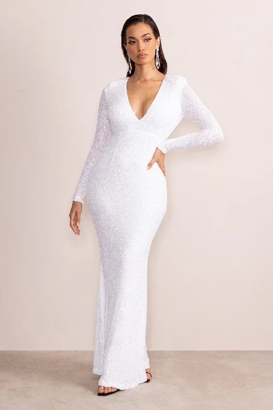 amani-white-sequin-plunge-neck-long-sleeves-fishtail-maxi-dress-cl127680005