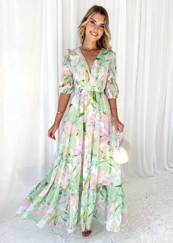 Armella Maxi Dress - Pastel Leaf