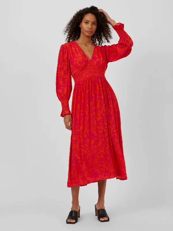 Aruba Palm V-Neck Midi Dress