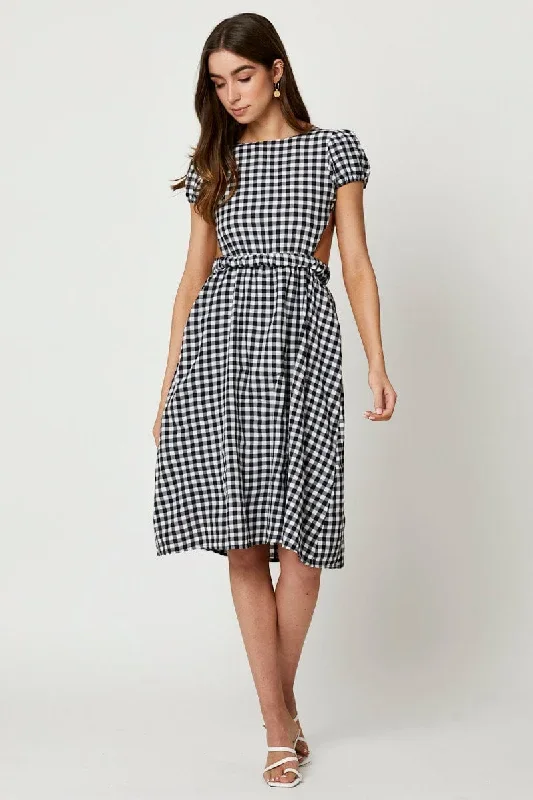 Black Check Cross Back Dress