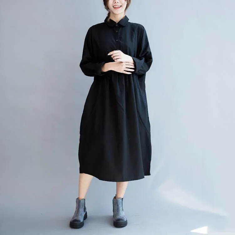 Black cotton dress plus size shirt dresses maxi dress long blouses long sleeve