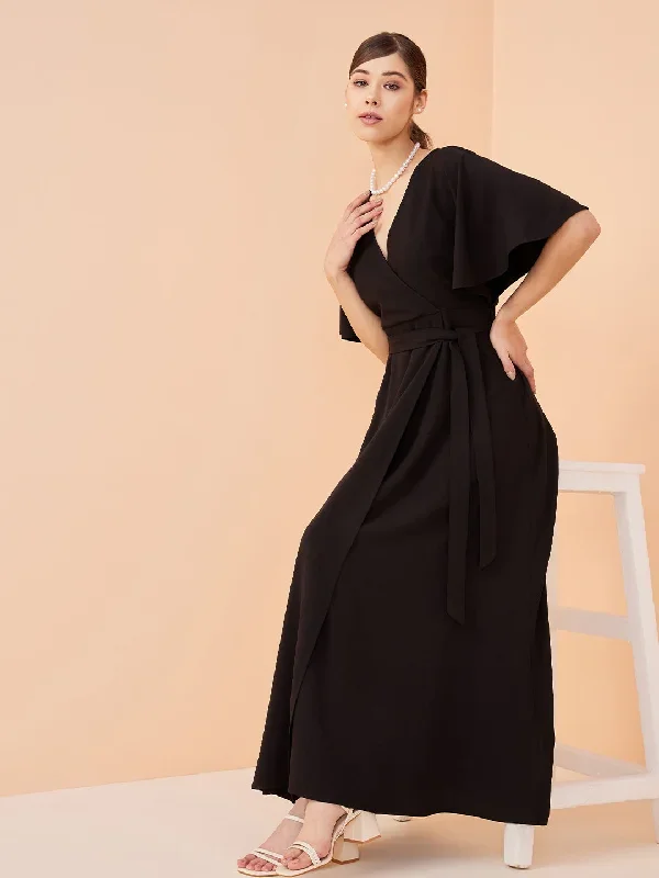 Black Kimono Wrap Maxi Dress