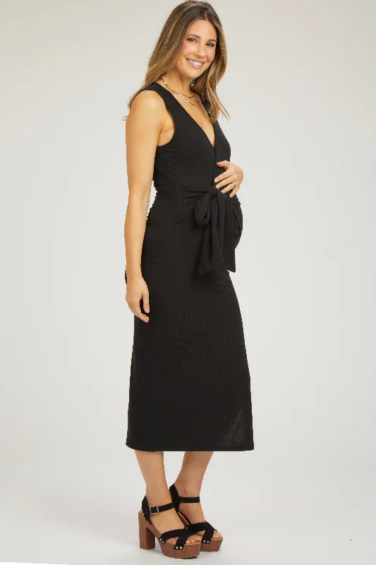 black-rib-knit-side-tie-maternity-midi-dress