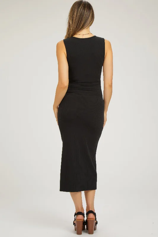 black-rib-knit-side-tie-maternity-midi-dress