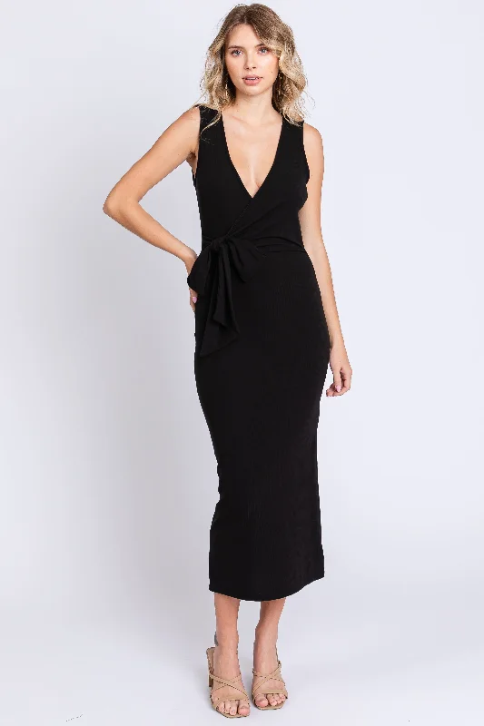 black-rib-knit-side-tie-maternity-midi-dress