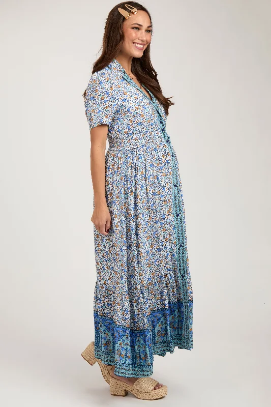 blue-floral-button-up-maternity-midi-dress