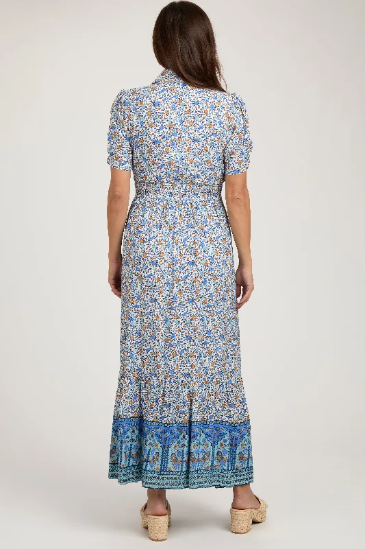 blue-floral-button-up-maternity-midi-dress