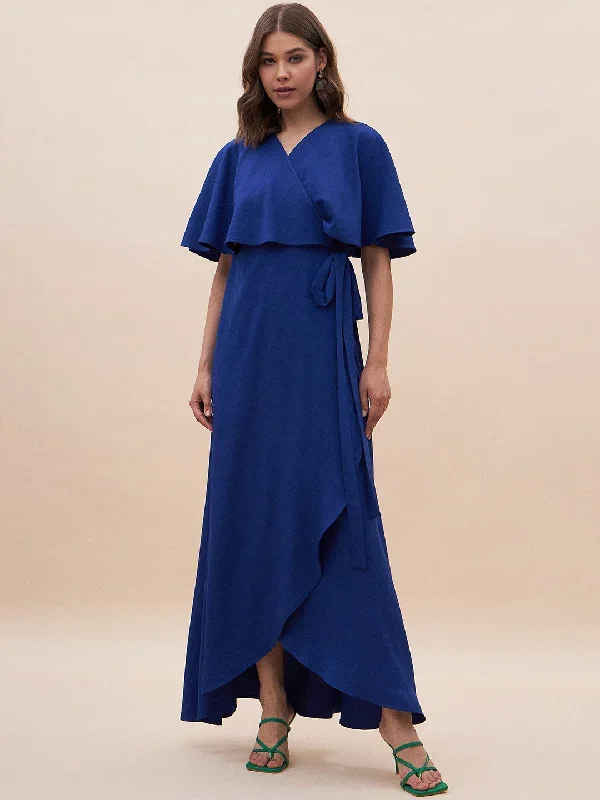 Blue Wrap Formal Maxi Dress