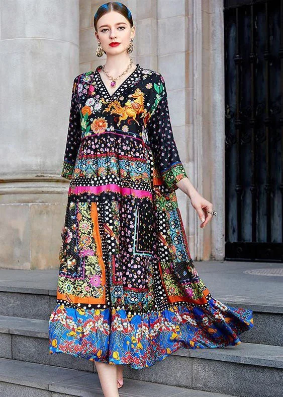 bohemian-colorblock-v-neck-print-patchwork-silk-long-dress-spring