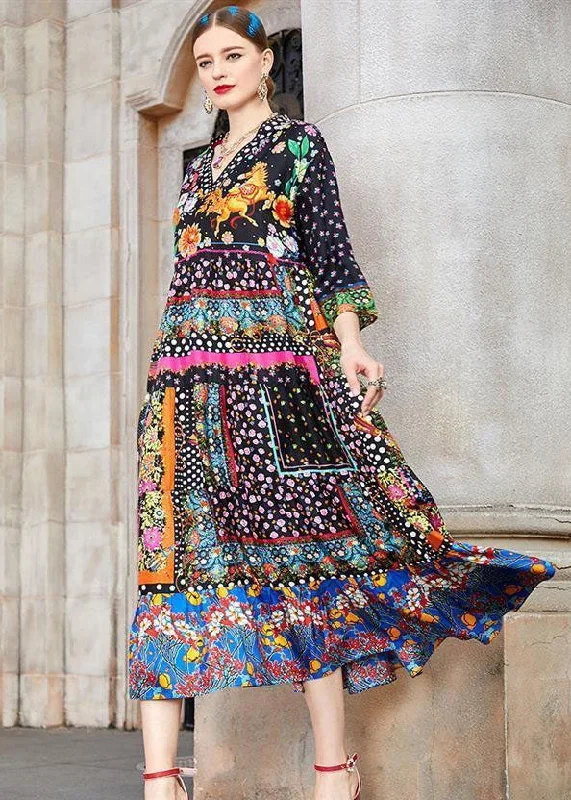 bohemian-colorblock-v-neck-print-patchwork-silk-long-dress-spring