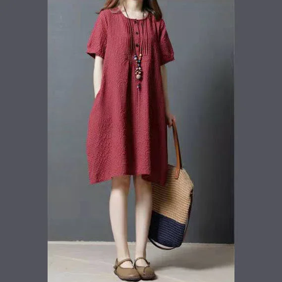 boutique-red-cotton-shift-dress-oversize-shirt-dress-women-wild-short-sleeve-natural-cotton-dress