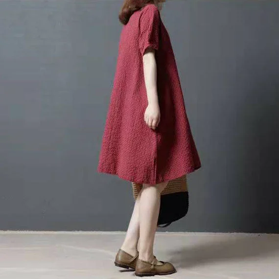 boutique-red-cotton-shift-dress-oversize-shirt-dress-women-wild-short-sleeve-natural-cotton-dress