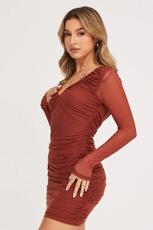 brown-mini-dress-long-sleeve-evening-mesh-ed14040-36ub