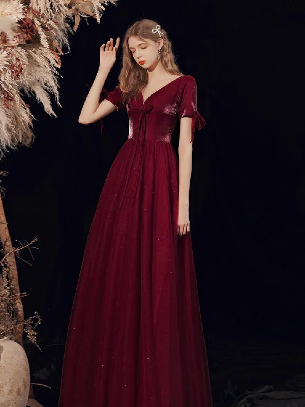 burgundy-a-line-v-neck-tulle-long-prom-dress-burgundy-evening-dress