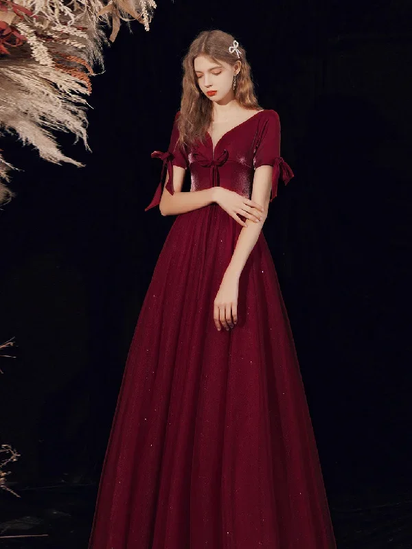 burgundy-a-line-v-neck-tulle-long-prom-dress-burgundy-evening-dress