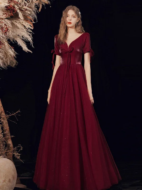 burgundy-a-line-v-neck-tulle-long-prom-dress-burgundy-evening-dress