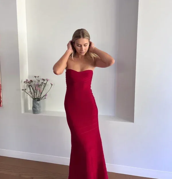 burgundy-sweatheart-strapless-mermaid-long-party-dress