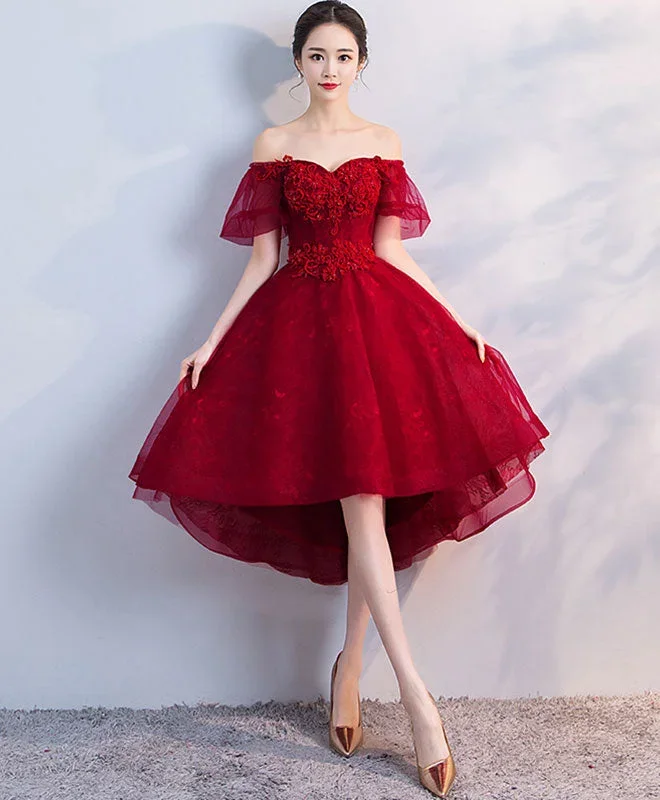 Burgundy Tulle Short Prom Dress, Homecoming Dress