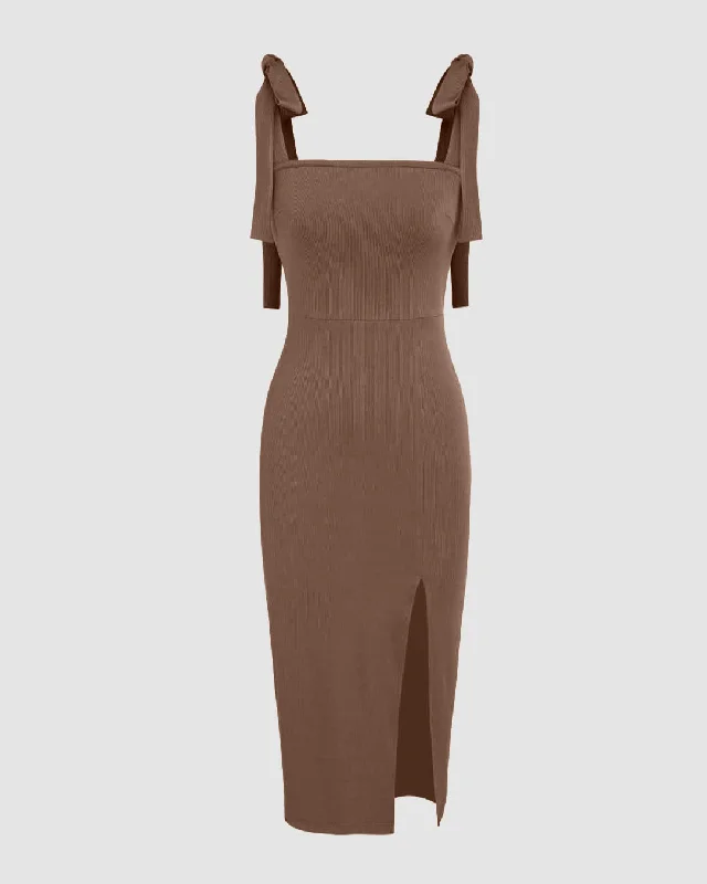 Casual Loungewear Slit Dress In Brown