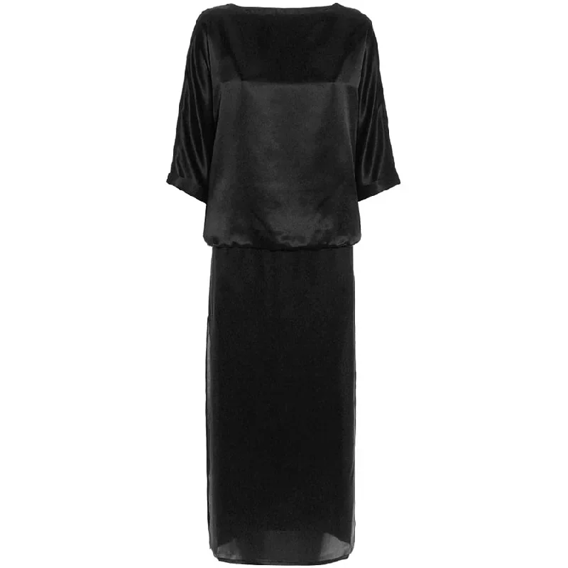 SILK MAXI DRESS "CAT" IN BLACK