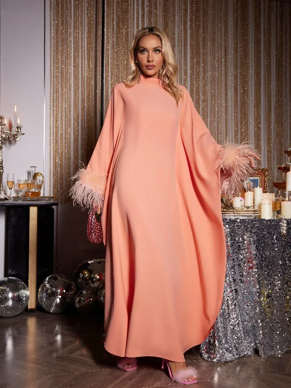 ceridwen-long-sleeve-feather-maxi-dress-in-orange