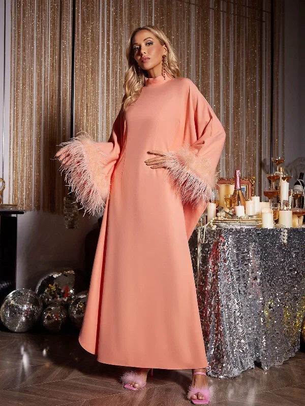 ceridwen-long-sleeve-feather-maxi-dress-in-orange