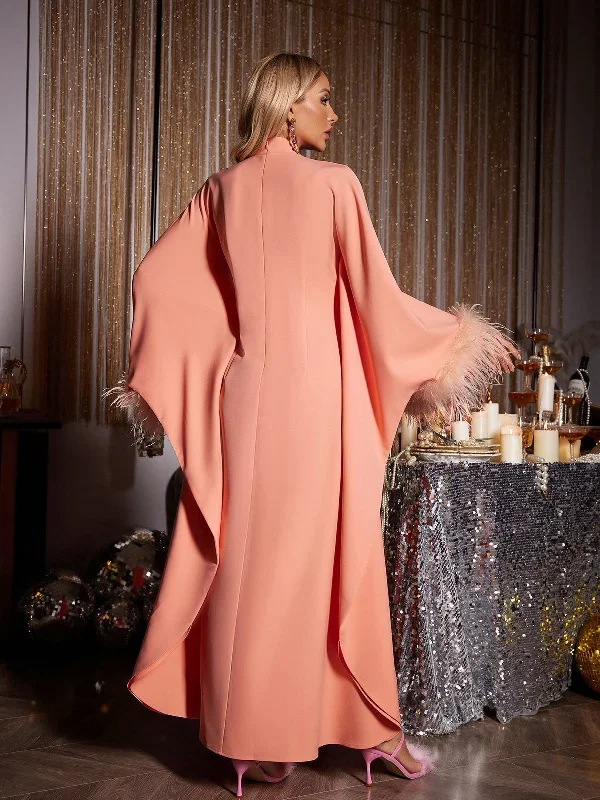 ceridwen-long-sleeve-feather-maxi-dress-in-orange