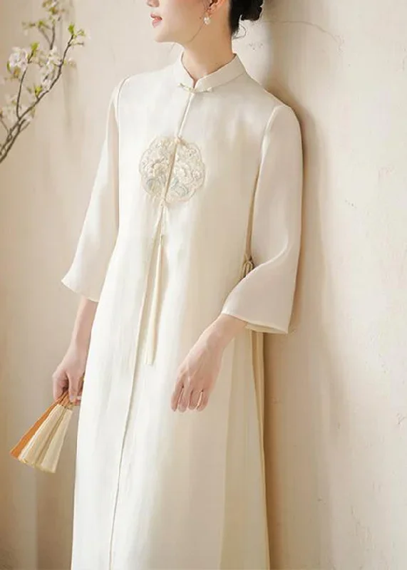 chinese-style-beige-embroidered-lace-up-patchwork-silk-dresses-fall