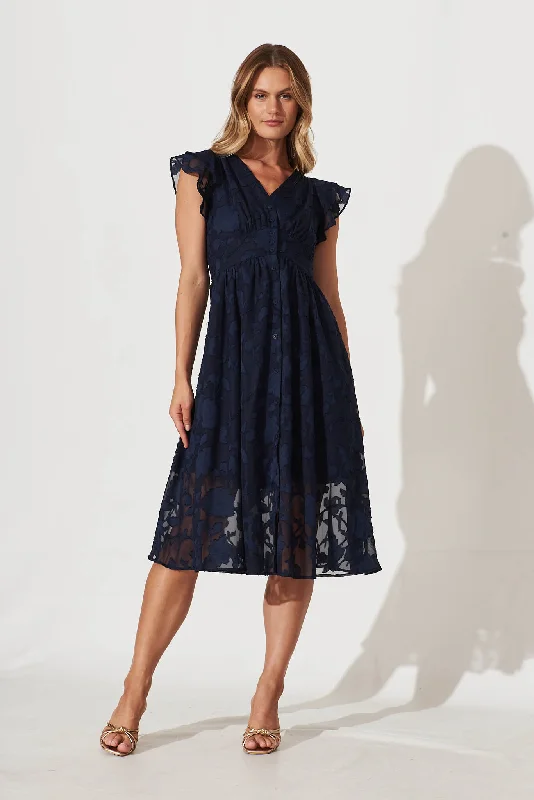 Constance Midi Dress In Navy Chiffon