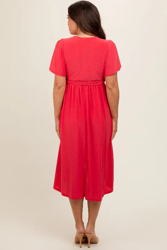 coral-flutter-sleeve-waist-tie-maternity-nursing-dress