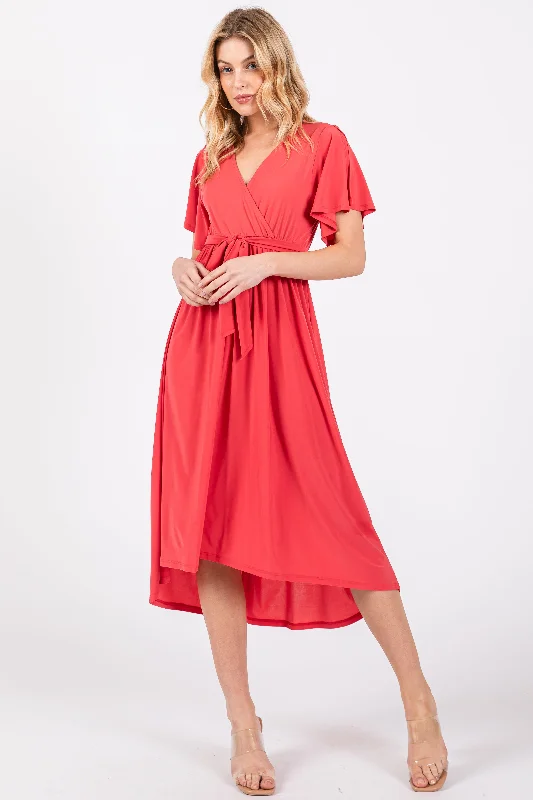 coral-flutter-sleeve-waist-tie-maternity-nursing-dress