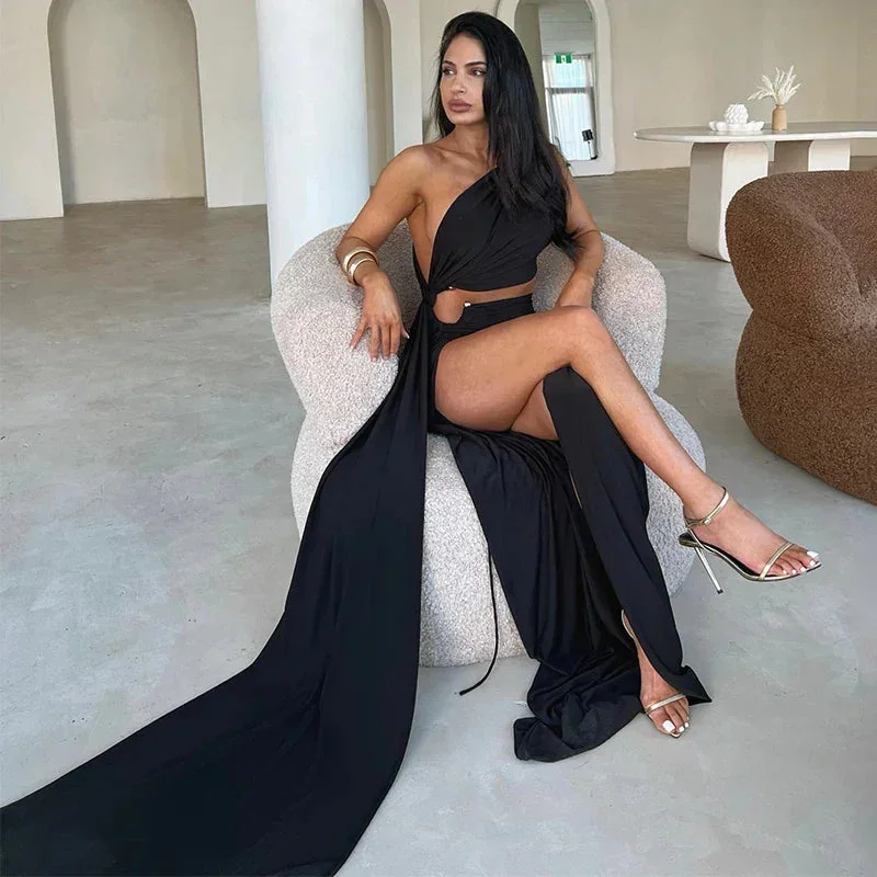 Split Backless Sexy One Shoulder Elegant Long Summer Nightclub Maxi Dress