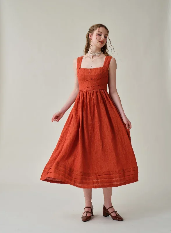 cross-back-linen-dress-in-red-midi-dress-cocktail-dress-layered-linen-dress-evening-dress-vintage-dress-apron-dress-linennaive