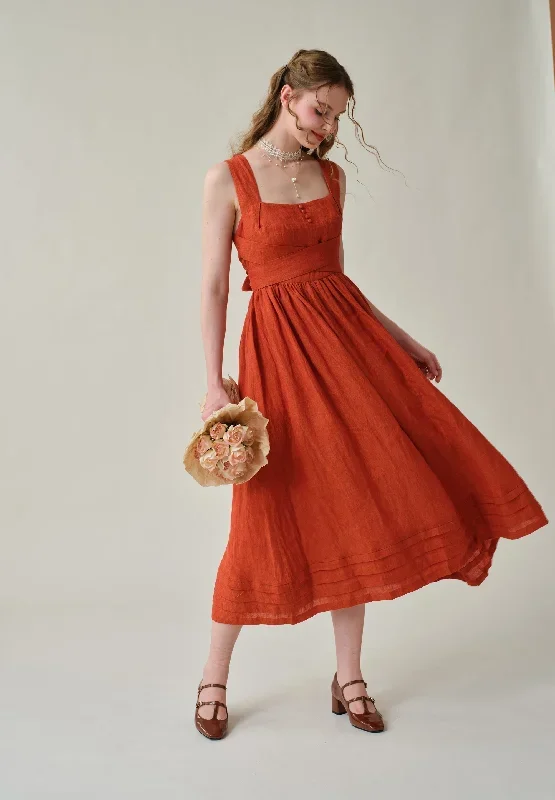 cross-back-linen-dress-in-red-midi-dress-cocktail-dress-layered-linen-dress-evening-dress-vintage-dress-apron-dress-linennaive