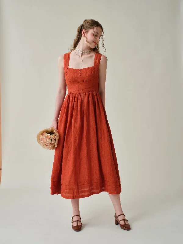 cross-back-linen-dress-in-red-midi-dress-cocktail-dress-layered-linen-dress-evening-dress-vintage-dress-apron-dress-linennaive