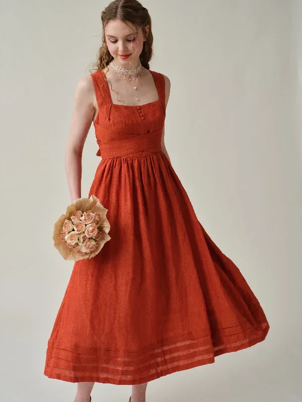 cross-back-linen-dress-in-red-midi-dress-cocktail-dress-layered-linen-dress-evening-dress-vintage-dress-apron-dress-linennaive