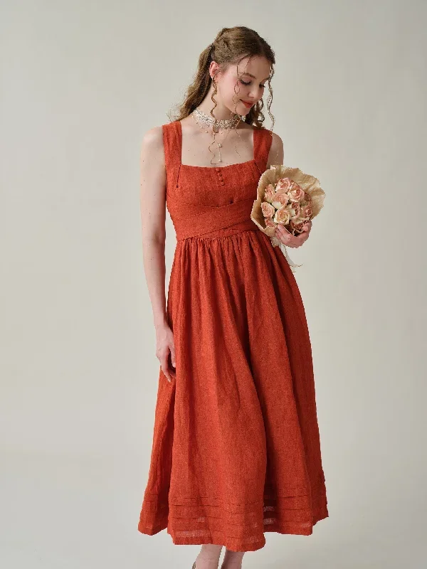 cross-back-linen-dress-in-red-midi-dress-cocktail-dress-layered-linen-dress-evening-dress-vintage-dress-apron-dress-linennaive