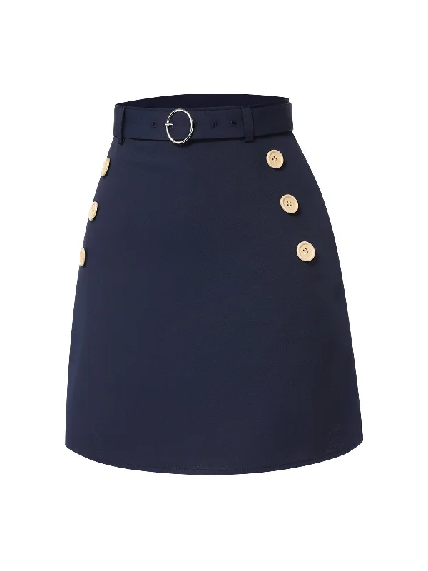 dark-blue-1960s-solid-belt-button-skirt