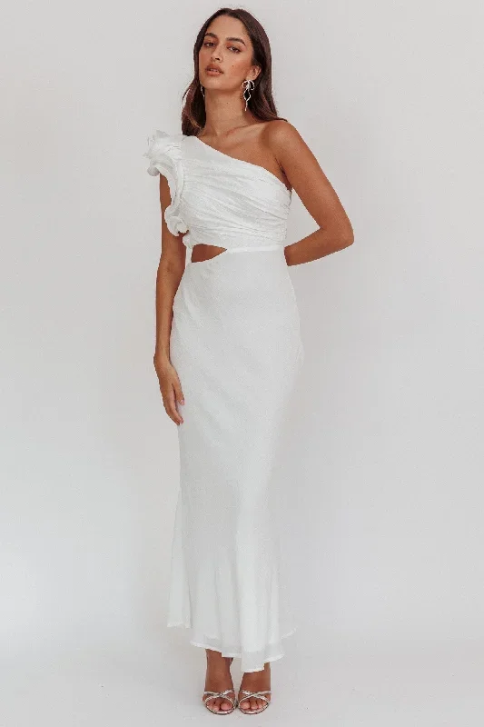 Deanna One-Shoulder Ruffle Maxi Dress White