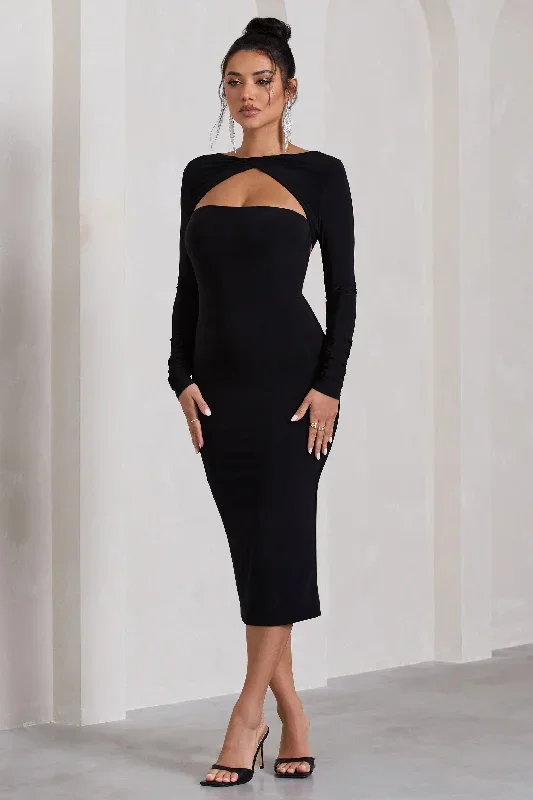 disconnect-black-bodycon-twist-neck-midi-dress-with-strappy-back-cl130053002