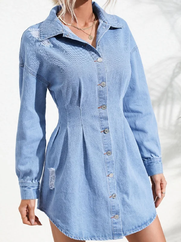 distressed-button-up-long-sleeve-denim-dress