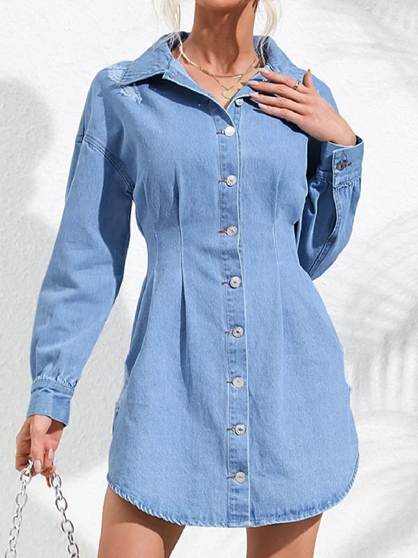 distressed-button-up-long-sleeve-denim-dress