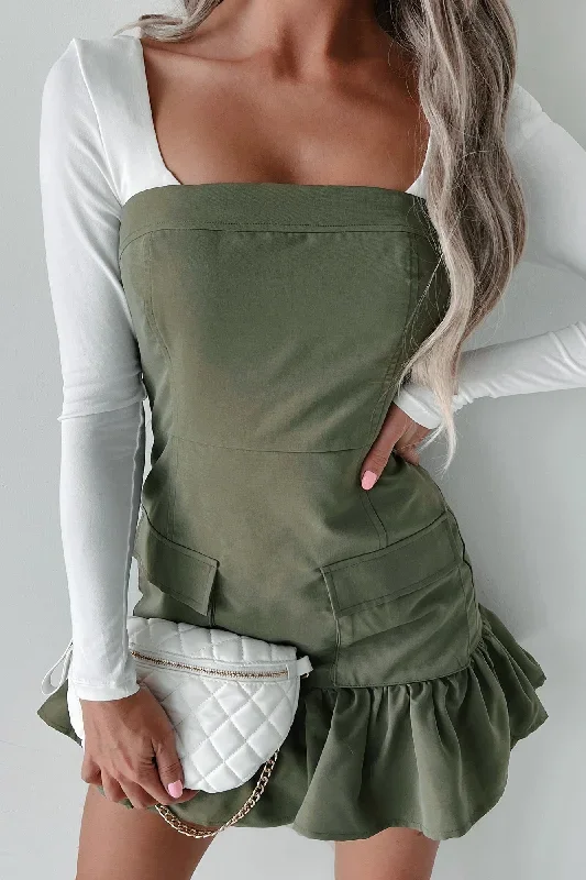 Don't Have To Try Strapless Cargo Mini Dress (Olive)